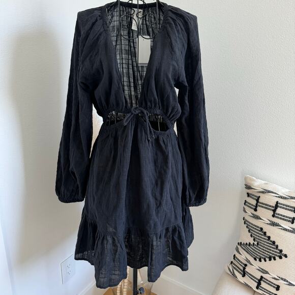 L*Space Feelin Fine Cut Out Long Sleeve Babydoll Cover Up Dress NEW Small - Picture 3 of 10